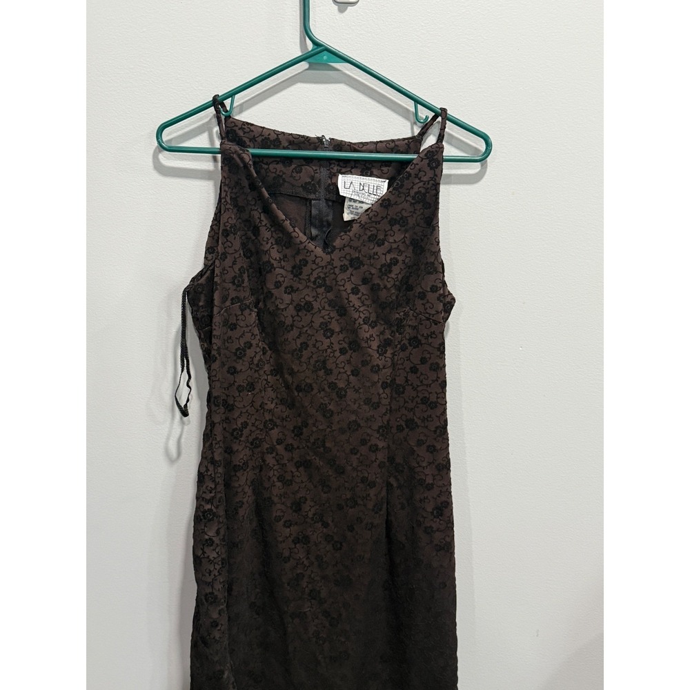 LaBelle Brown Floral Lace‎ Dress Sleeveless Party Cocktail Vintage Size 7